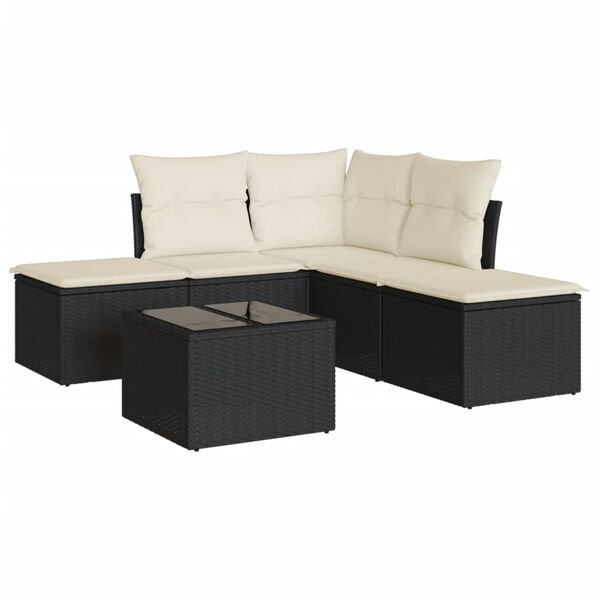 vidaXL Garden Sofa Set Black furniture, Cream white cushions