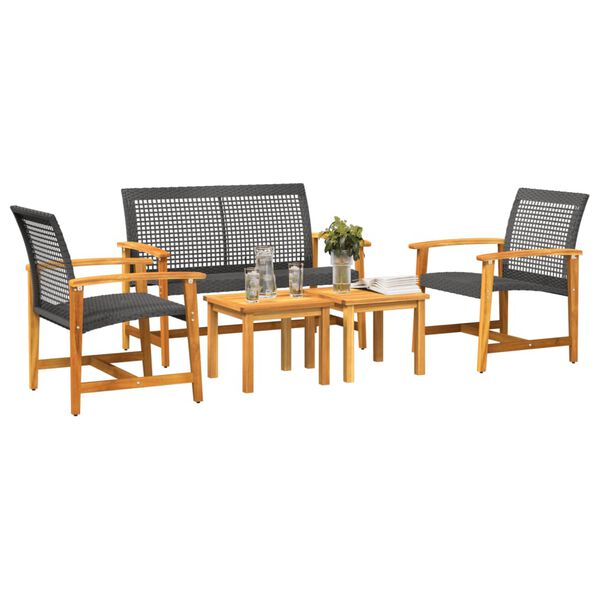 vidaXL Garden Lounge Set Black PE Rattan Medium Durable