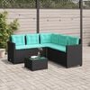 vidaXL Patio Sofa Black, Blue PE Rattan, Powder-Coated Steel, Tempered Glass