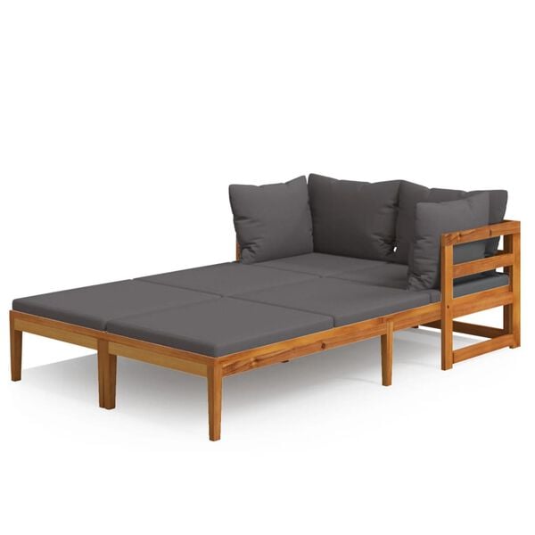 vidaXL Sun Lounger Dark grey Solid acacia wood, 100% polyester Large
