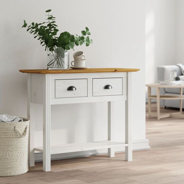 vidaXL Console Table White, Brown Solid Pine Wood Narrow Console Table
