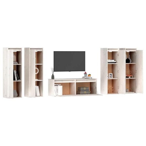 vidaXL TV Cabinet Set of 5 White Solid Pine Wood Multiple Sizes