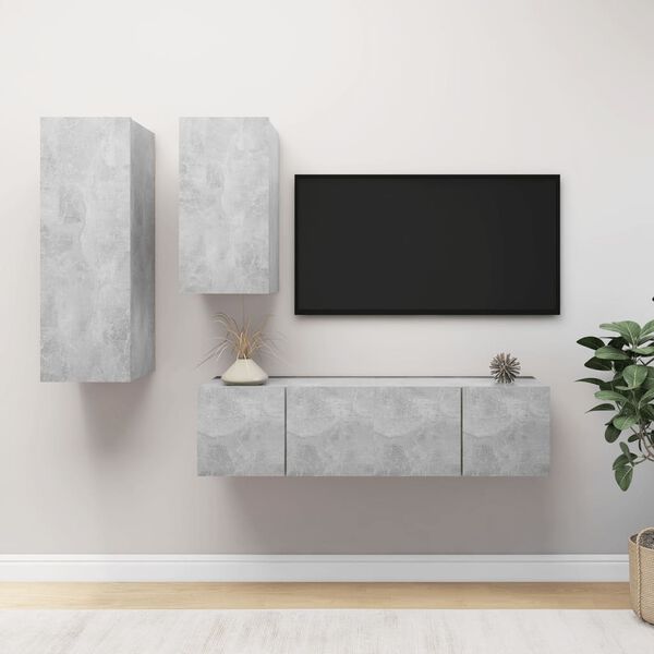 vidaXL TV Cabinet Set Set of 4 Concrete Gray Engineered wood Standard