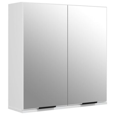 White wardrobe with mirrored doors and shoe storage base.