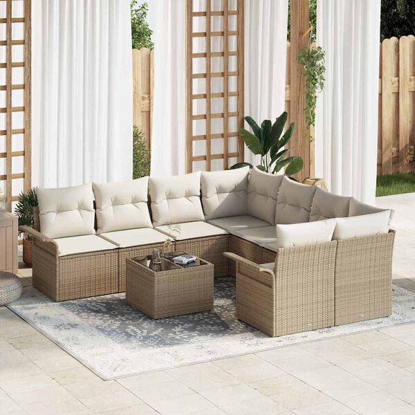 vidaXL Garden Sofa Set 9 pcs Beige Poly rattan