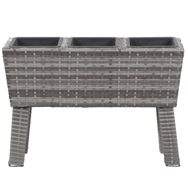 vidaXL Garden Raised Bed with Legs and 3 Pots 28.3"x9.8"x19.7" Poly Rattan Gray