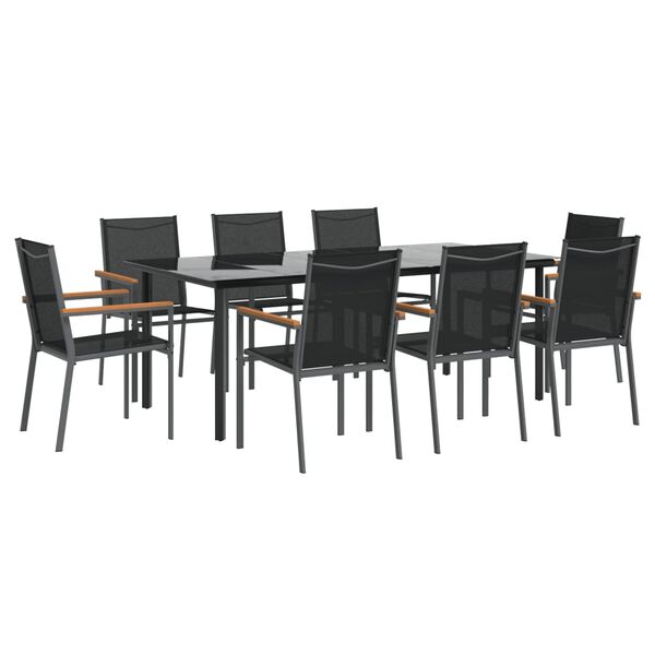 vidaXL 9 Piece Patio Dining Set Black Textilene and Steel