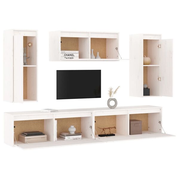 vidaXL TV Cabinet Set of 5 White Solid pine wood Multiple sizes
