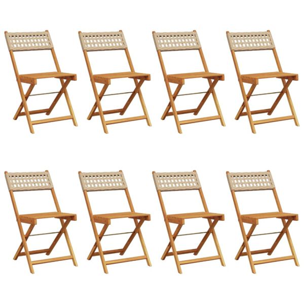 vidaXL Garden Chair Set of 8 Beige Solid acacia wood, PE rattan Foldable