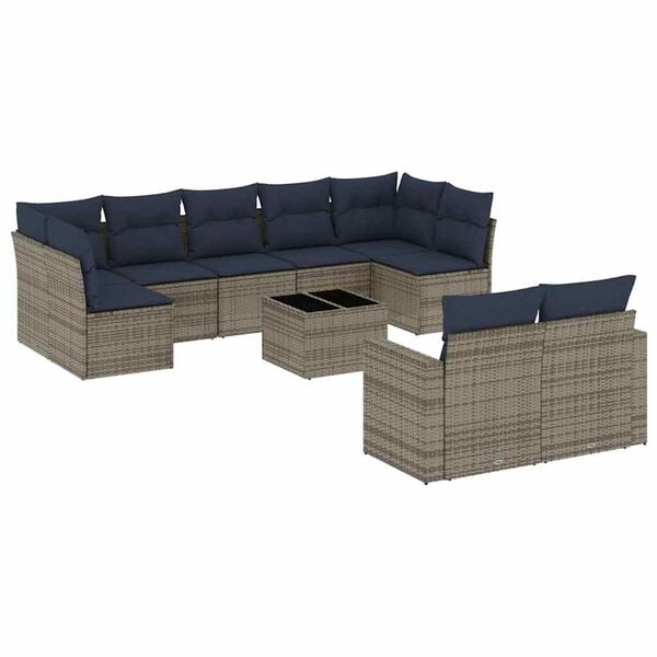 vidaXL 10 Piece Patio Sofa Set with Cushions Grey Poly Rattan (US only)