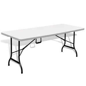 vidaXL Garden Table White Steel Frame, HDPE Tabletop Compact Foldable
