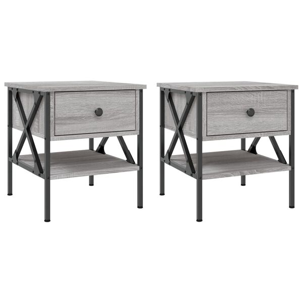 vidaXL Bedside Table Set of 2 Grey Sonoma Engineered Wood, Iron Medium