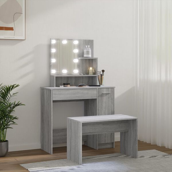 vidaXL Dressing Table Set With Led Gray Sonoma Engineered wood, acrylic