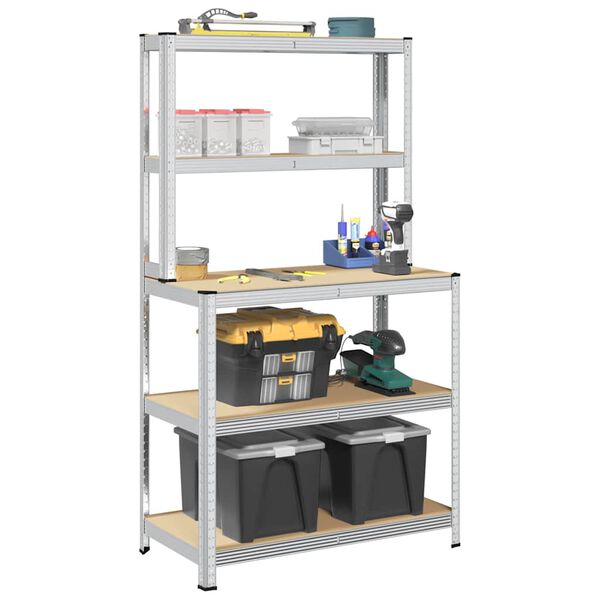 vidaXL 5-Layer Work Table with Shelves Silver Steel&Engineered Wood