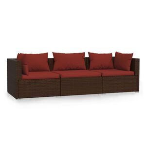 vidaXL 3-Seater Sofa Brown PE rattan, powder-coated steel 3-seater
