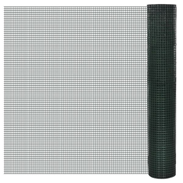 vidaXL Chicken Wire Fence Galvanized Steel 3.3'x82' Green