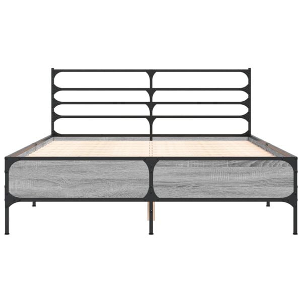 vidaXL Bed Frame Gray sonoma Engineered wood, metal 53.1x74.8 in Double