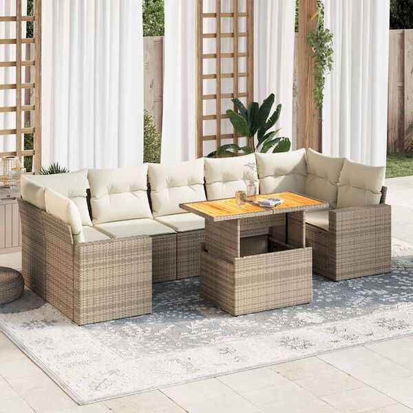 vidaXL Patio Sofa Set Beige Poly Rattan 8 Piece Adjustable Armrests