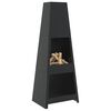 vidaXL Patio Fireplace with Log Store Tower Design Black Steel