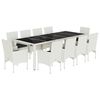 vidaXL 11 Piece Patio Dining Set with Cushions White Poly Rattan and Glass