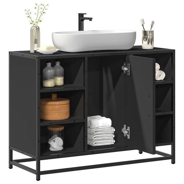 vidaXL Bathroom Sink Cabinet Black Engineered wood, Metal