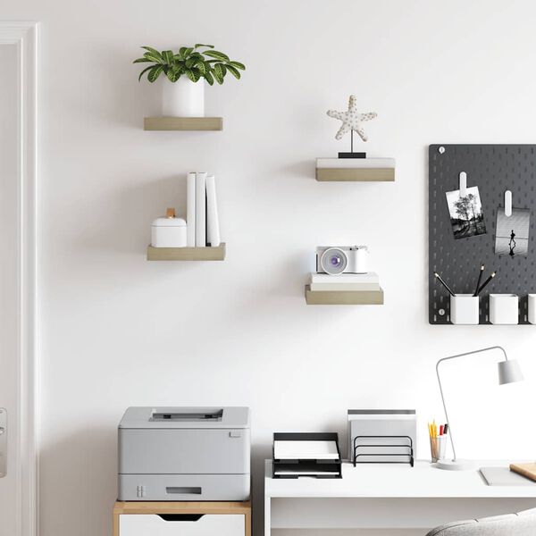 vidaXL Wall Shelf Set of 4 Oak Honeycomb MDF, metal Small