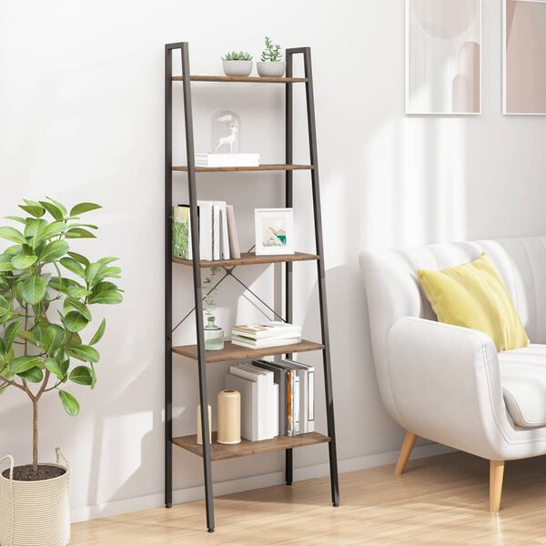 vidaXL Standing Shelf Dark brown and black Engineered wood, Steel Tall
