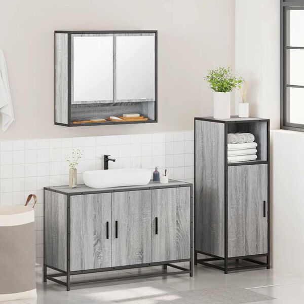 vidaXL Bathroom Furniture Set Grey sonoma Engineered wood, metal, glass