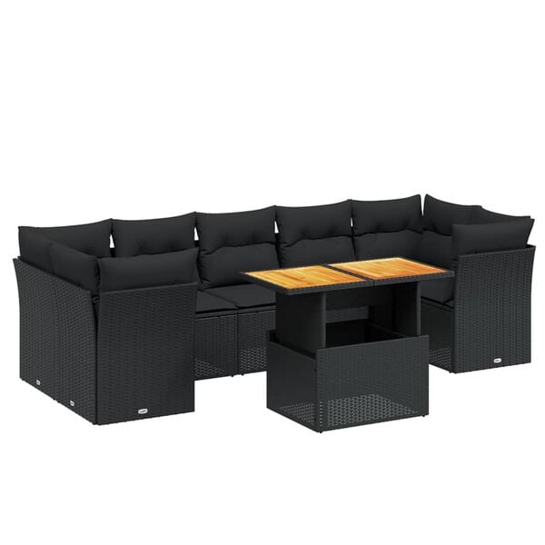 vidaXL Garden Sofa Set Black PE rattan, powder-coated steel, acacia wood