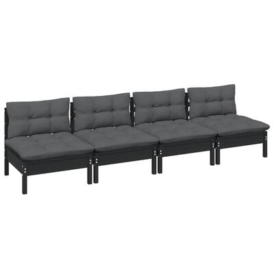 vidaXL 4-Seater Patio Sofa with Anthracite Cushions Solid Pinewood
