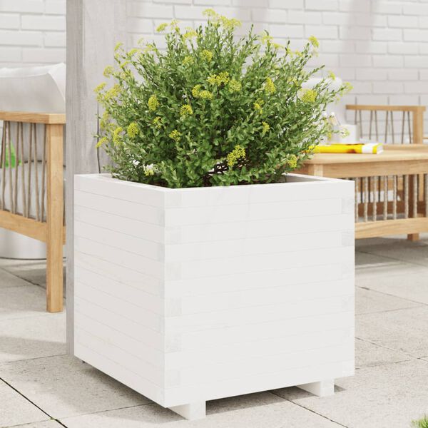 vidaXL Garden Planter White Solid pine wood 23.6x23.6 in Durable