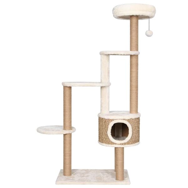 vidaXL Cat Tree Beige Flakeboard, Plush, Seagrass Tall Storage