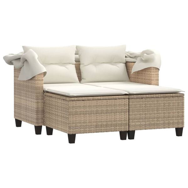 vidaXL Garden Sofa Beige PE rattan, powder-coated steel, polyester fabric