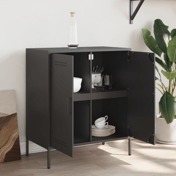 vidaXL Sideboard Black Steel 26.8 x 15.4 x 31.1 in Industrial