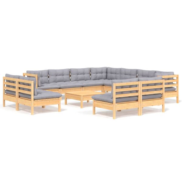 vidaXL Garden Lounge Set Grey Solid Pinewood, fabric (100% polyester)