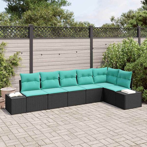 vidaXL Garden Sofa Set with Cushion 6 pcs Black Poly Rattan