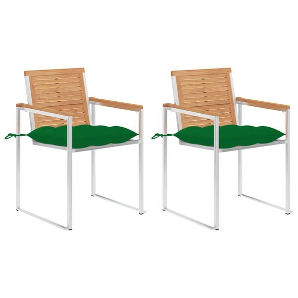 vidaXL Patio Chairs with Cushions 2 pcs Solid Teak Wood and Steel