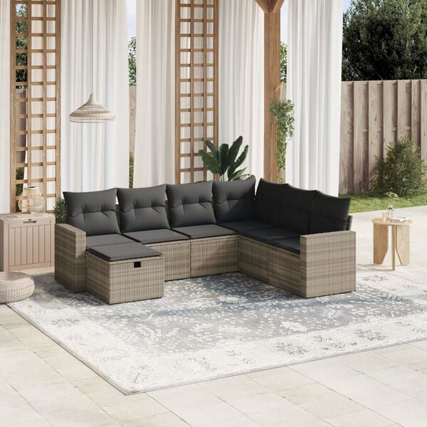 vidaXL Garden Sofa Set Light Grey Poly Rattan Washable Covers
