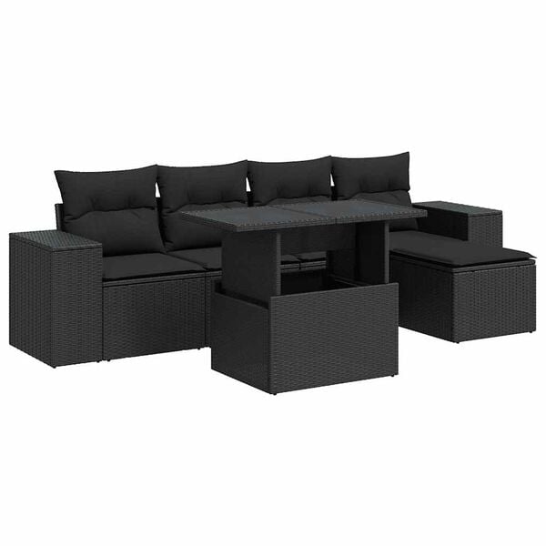 vidaXL Garden Sofa Set Black PE rattan Large Adjustable Armrests