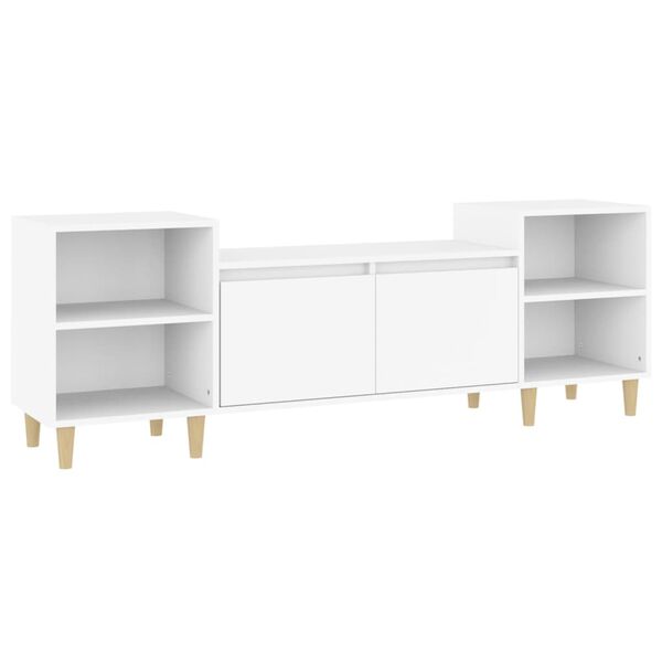 vidaXL TV Cabinet White Engineered Wood, Eucalyptus Wood 63 in