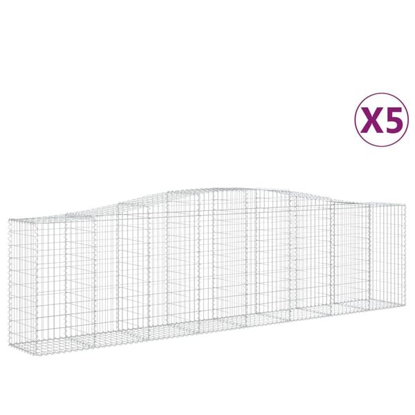 vidaXL Gabion Basket Set of 5 Silver Galvanized iron Large Durable