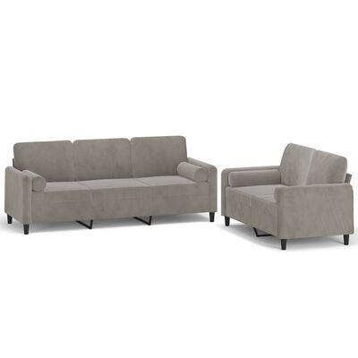vidaXL 2 Piece Sofa Set with Throw Pillows&Cushions Light Gray Velvet