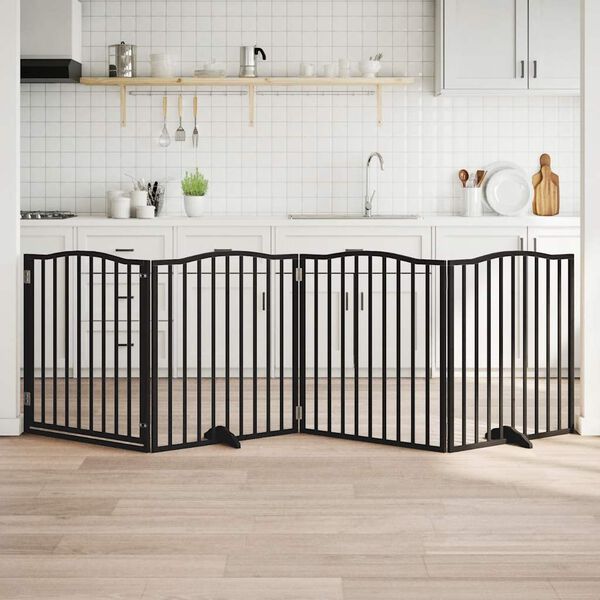 vidaXL Dog Gate Set of 4 Black Poplar wood 10.5 ft Foldable Dog Gate