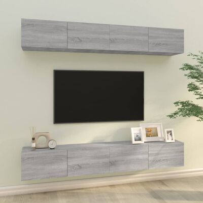 vidaXL Wall TV Stands 4 Pcs Gray Sonoma 39.4"x11.8"x11.8"