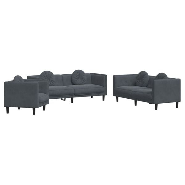 vidaXL Sofa Set Dark grey Velvet (100% polyester), plywood, solid wood