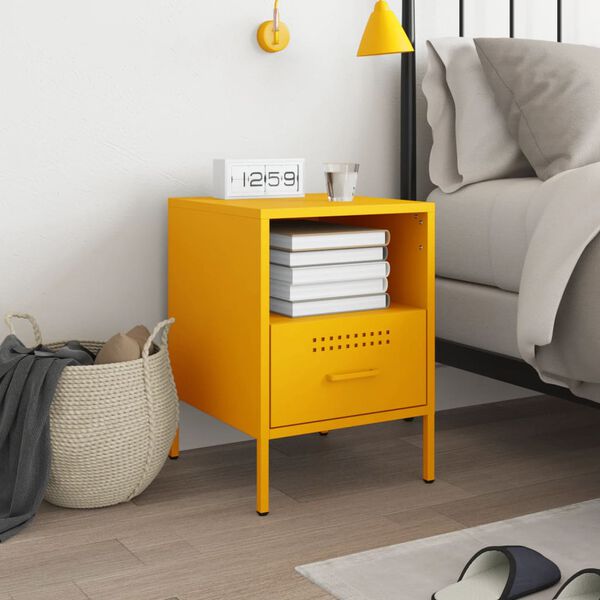 vidaXL Bedside Cabinet Mustard Yellow Cold-rolled steel Medium