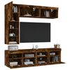 vidaXL 7 Piece TV Wall Stand Set with LED Lights Smoked Oak
