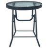 vidaXL Bistro Table Black and Transparent Powder-Coated Steel, Glass Small