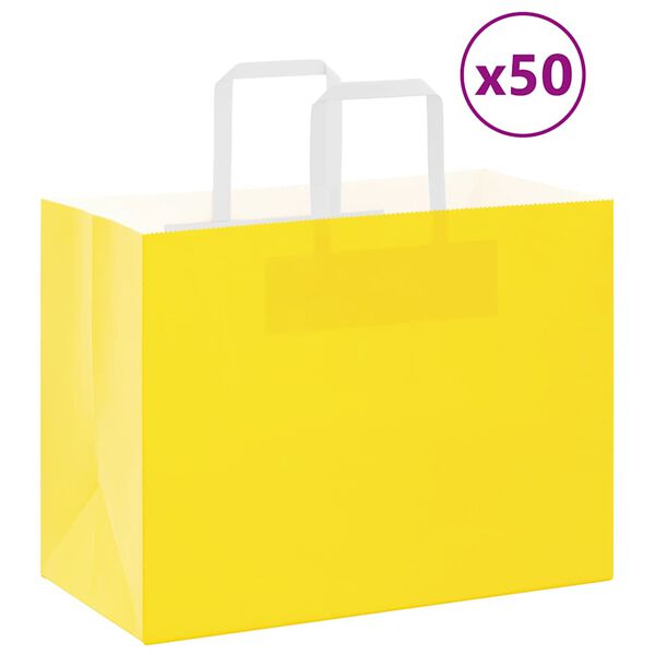 vidaXL Paper Bags 50 pcs with Handles Yellow 12.6x6.7x9.8"