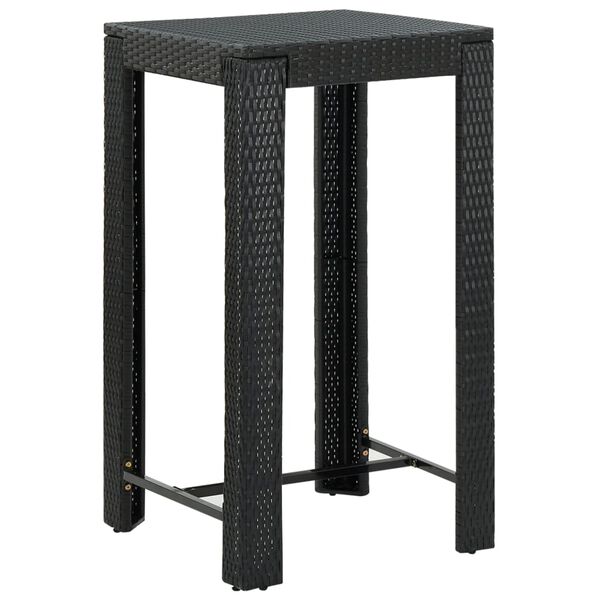 vidaXL Bar Table Black PE rattan, Powder-Coated Steel Counter Height